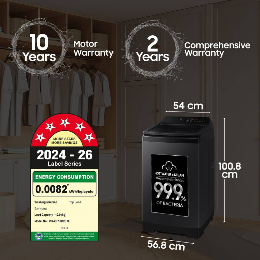Samsung 10 kg 5 Star Fully Automatic Top Load Washing Machine (WA40F10H2BTL, Eco Bubble Technology, Black Cavier)-3