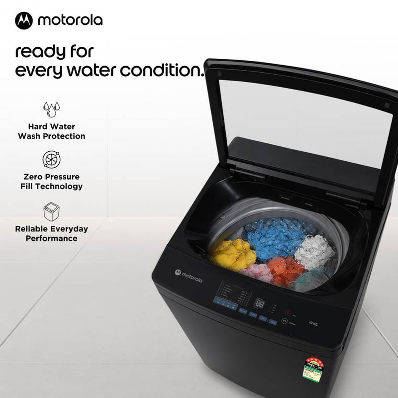 Motorola 10 kg with Smart Sensors & Hard Water Wash protection Fully Automatic Top Load Washing Machine Black (MTTL1005NNNDBL)-4
