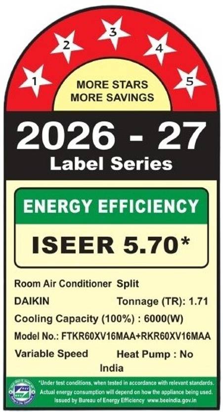 Daikin 2026 Model 1.71 Ton 5 Star Split Inverter with Wi-fi AC (FTKR60XV16MAA+RKR60XV16MAA, White)-2