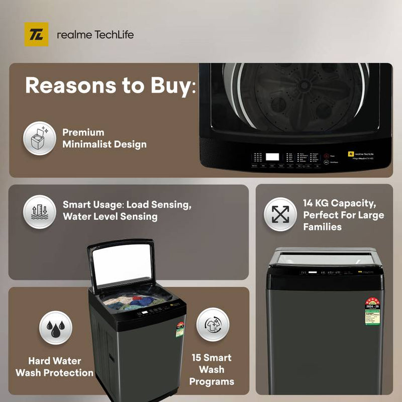 Realme TechLife 14 kg with Hard Water Wash Protection Fully Automatic Top Load Washing Machine Grey (RMTL1405NNNDGR)-2
