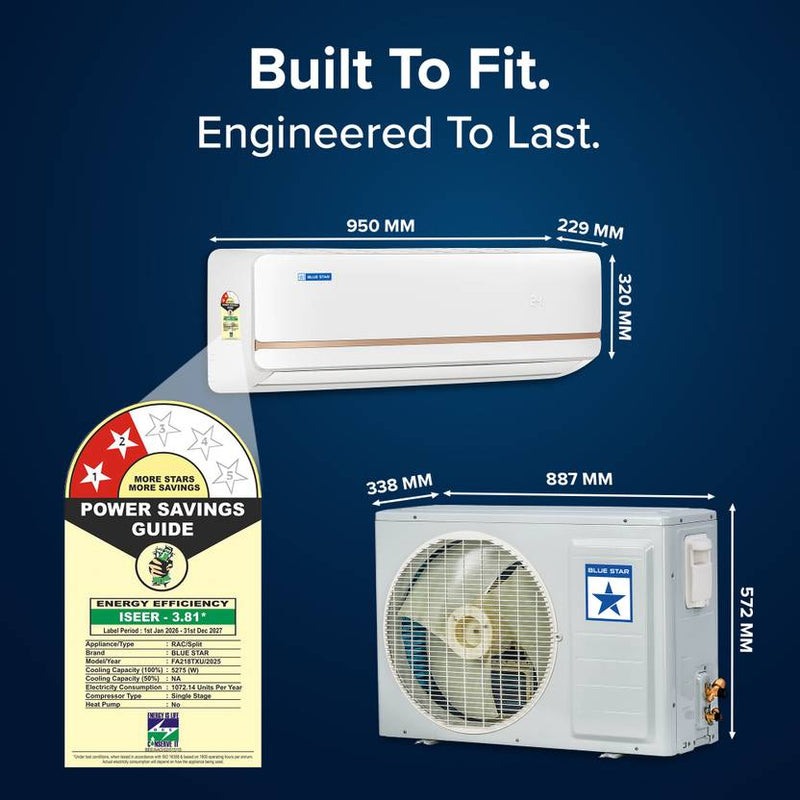 Blue Star 2026 Model 1.5 Ton 2 Star Split Fixed Speed AC (FA218TXU, White)-2
