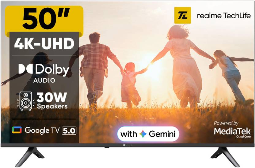 Realme TechLife 127 cm (50 inch) Ultra HD (4K) LED Smart Google TV with 5.0 OS, Dolby Audio, and 30 W downfiring speaker (50UHDGDRWSDB)-1