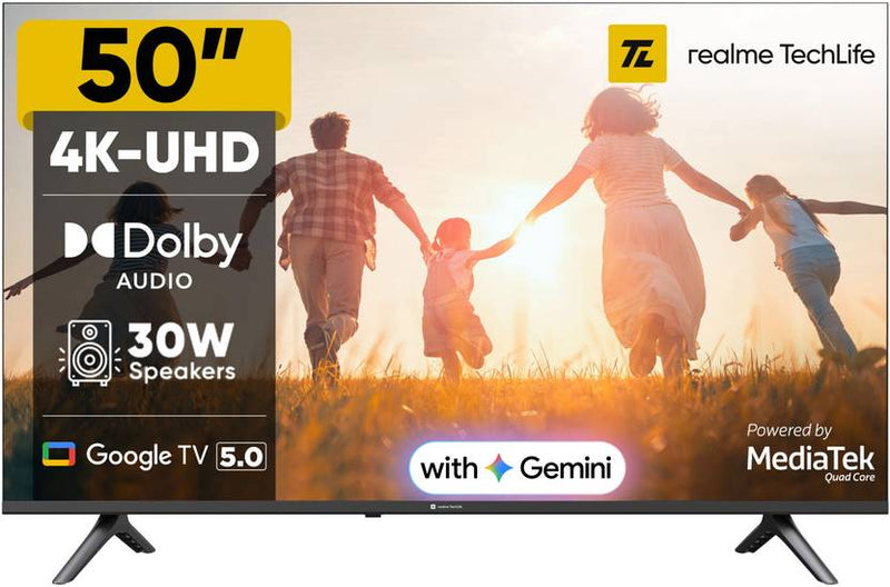 Realme TechLife 127 cm (50 inch) Ultra HD (4K) LED Smart Google TV with 5.0 OS, Dolby Audio, and 30 W downfiring speaker (50UHDGDRWSDB)-1