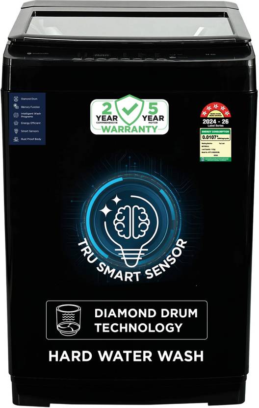 Motorola 14 kg with Magic Filter and Glass Lid Fully Automatic Top Load Washing Machine Black (MTTL1405NNNDBL)-1