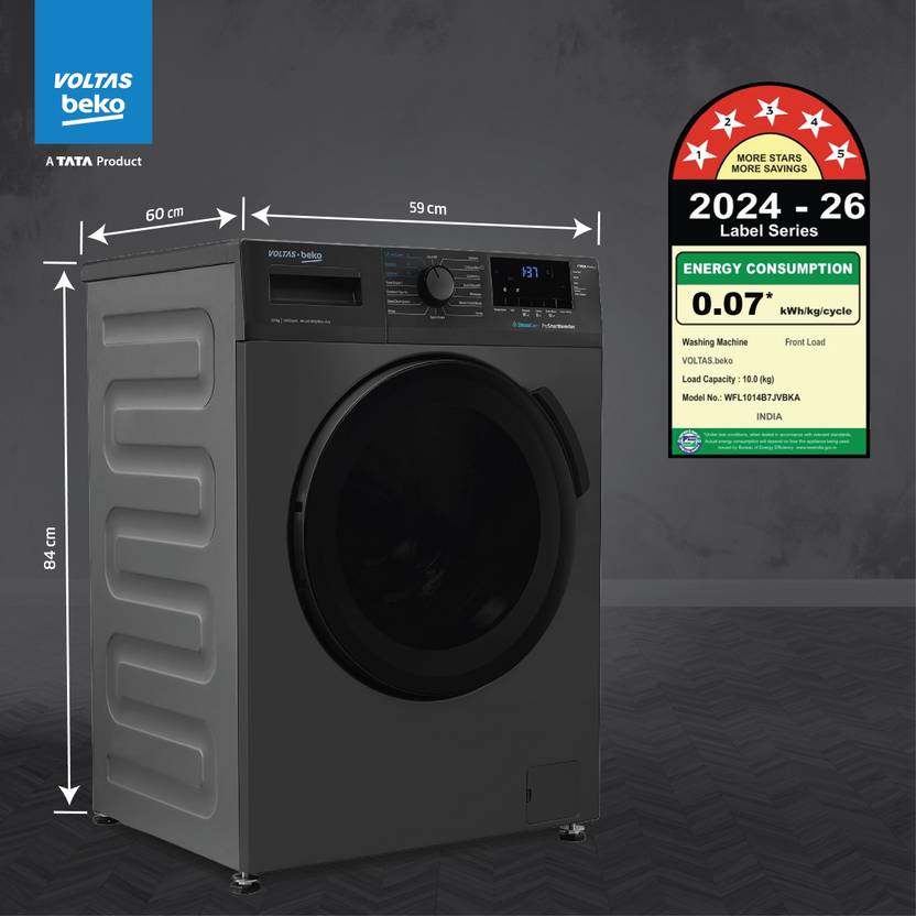 Voltas Beko 10 kg Fully Automatic Front Load Washing Machine with In-built Heater Grey (WFL1014B7JVBKA / AXV)-3