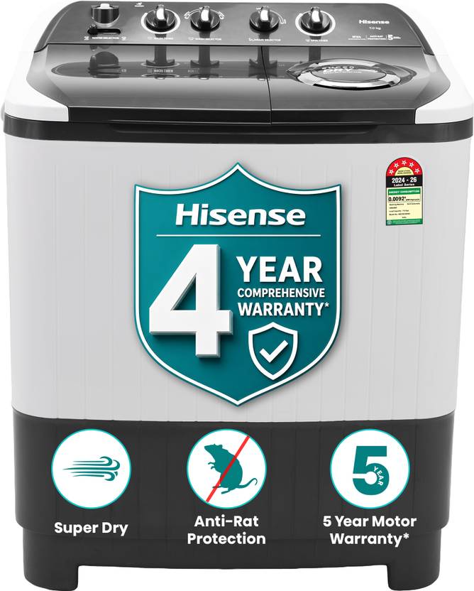 Hisense 7 kg Semi Automatic Top Load Washing Machine Grey (WS7001NDG5)
