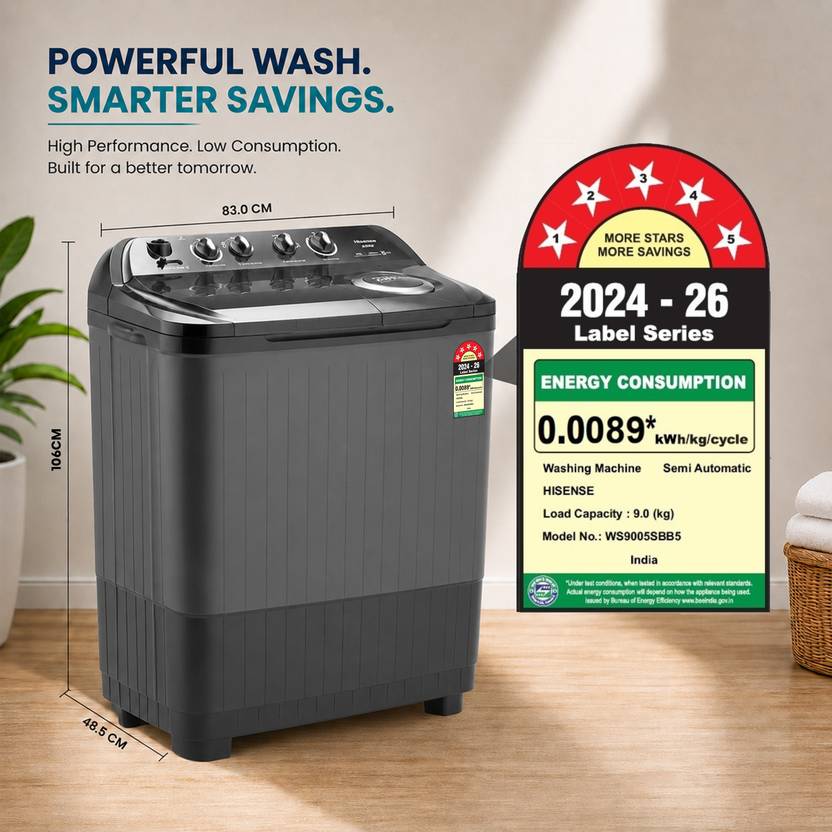 Hisense 9 kg Semi Automatic Top Load Washing Machine Black (WS9005SBB5)-2