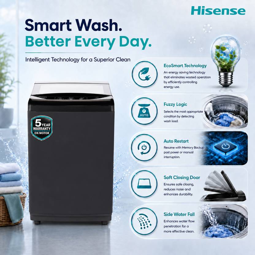 Hisense 7.5 kg Fully Automatic Top Load Washing Machine Black (WT7501NB05)-3