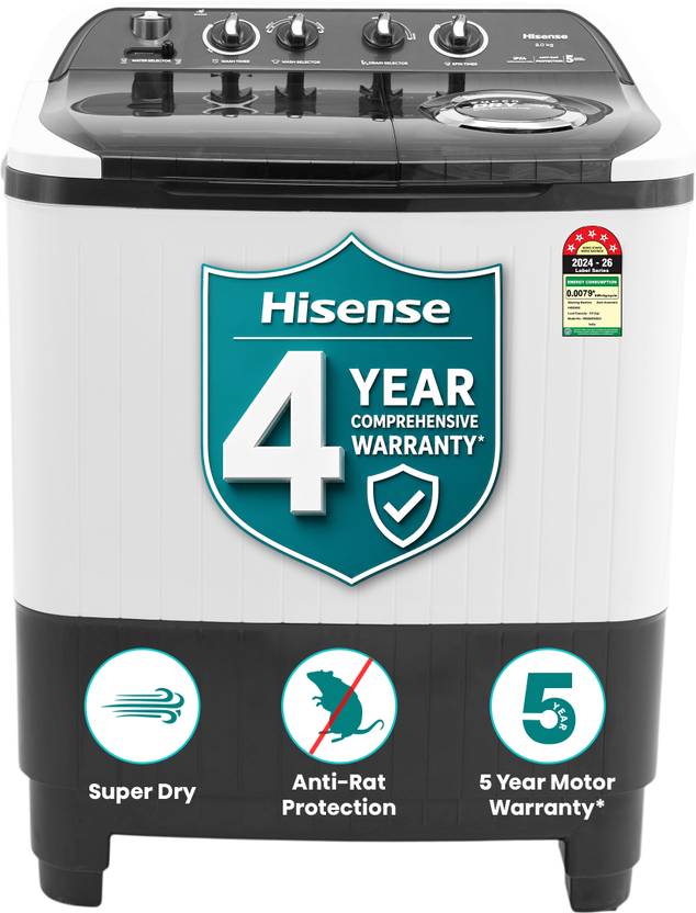 Hisense 8 kg Semi Automatic Top Load Washing Machine Grey (WS8005SDG5)-1