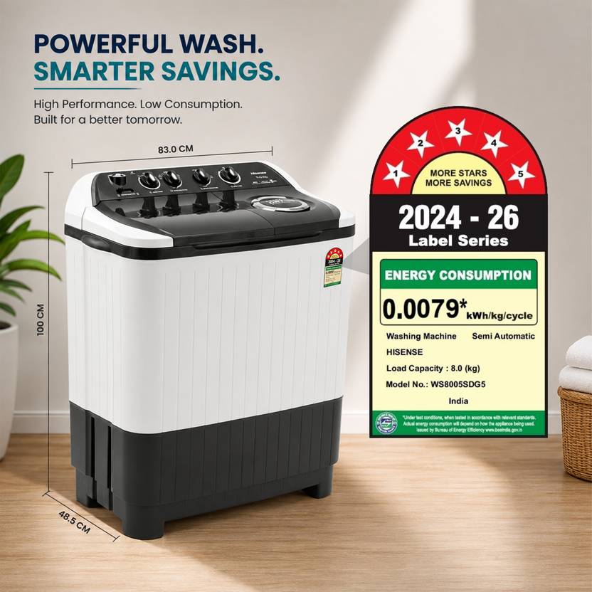 Hisense 8 kg Semi Automatic Top Load Washing Machine Grey (WS8005SDG5)-2