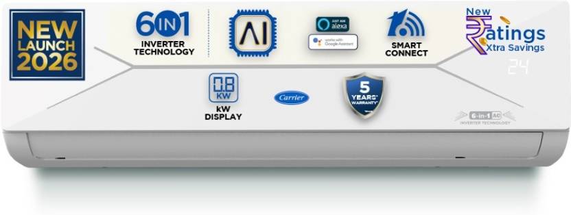 Carrier 2026 Model 1.71 Ton 3 Star Split Inverter with Wi-fi AC (24K ESTER EDGE GXi Wi-Fi INVERTER R32 SPLIT AC_CAI24EE3R36W1, White)