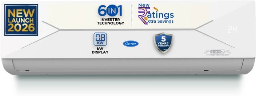Carrier 2026 Model 1.5 Ton 3 Star Split Inverter AC (18K XCEL EDGE GXi INVERTER R32 SPLIT AC_CAI18CE3R36F1, White)