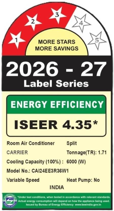 Carrier 2026 Model 1.71 Ton 3 Star Split Inverter with Wi-fi AC (24K ESTER EDGE GXi Wi-Fi INVERTER R32 SPLIT AC_CAI24EE3R36W1, White)