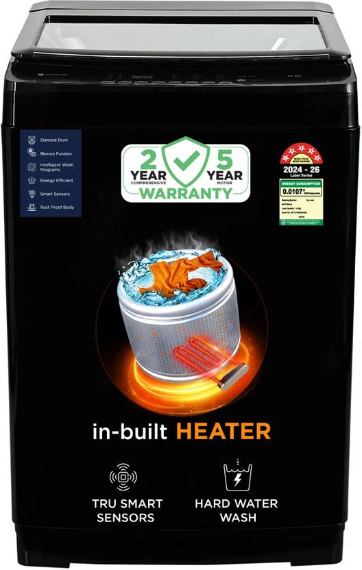 Motorola 14 kg with In-built Heater and Hard Water Wash Fully Automatic Top Load Washing Machine with In-built Heater Black (MTTL1405NHNDBL)