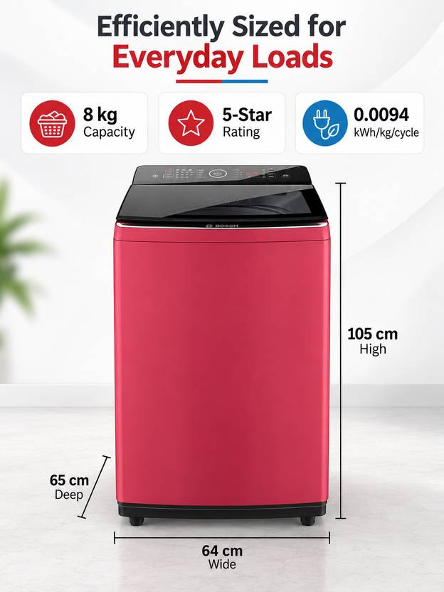 Bosch 8 kg Fully Automatic Top Load Washing Machine Black, Red (WOE802F7IN)-3
