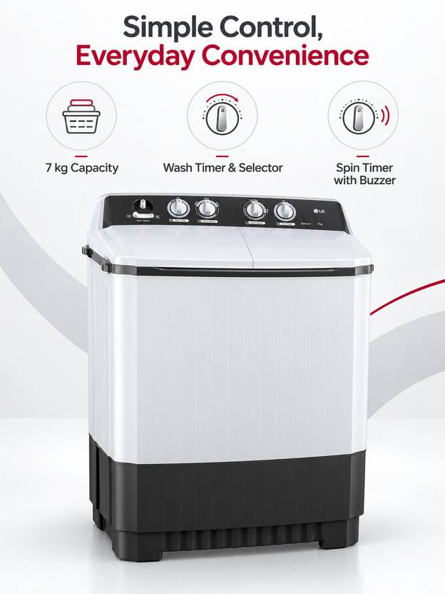LG 7 kg Semi Automatic Top Load Washing Machine Grey (P7010NGAZ)-2