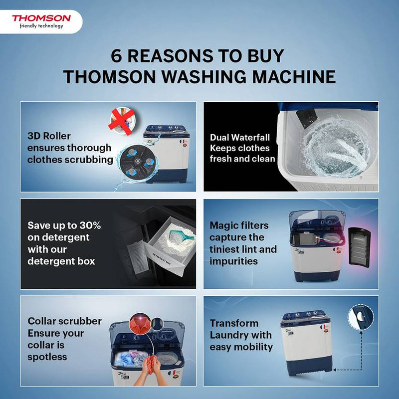 Thomson 7 kg 5 Star Aqua Magic with Double Waterfall, Detergent Box, 3D Rollers Technology, Magic Filter, Collar Scrubber, Turbo Dry Technology, Semi (TSA7000SP)-3