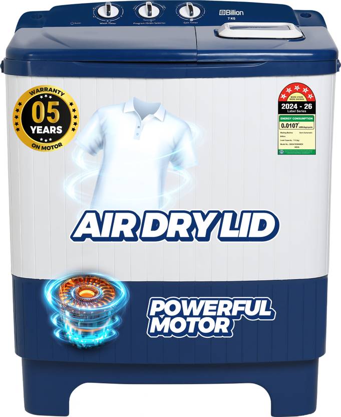 Billion 7 kg 5 Star Rating Innowash Range Semi Automatic Top Load Washing Machine Blue, White (BNSA705NNNEN)-1
