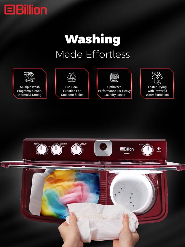 Billion 10 kg Semi Automatic Top Load Washing Machine Maroon, White (BNSA1005NNNKM)-3