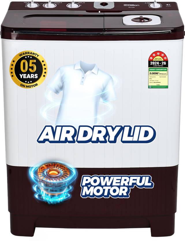 Billion 10 kg Semi Automatic Top Load Washing Machine Maroon, White (BNSA1005NNNKM)