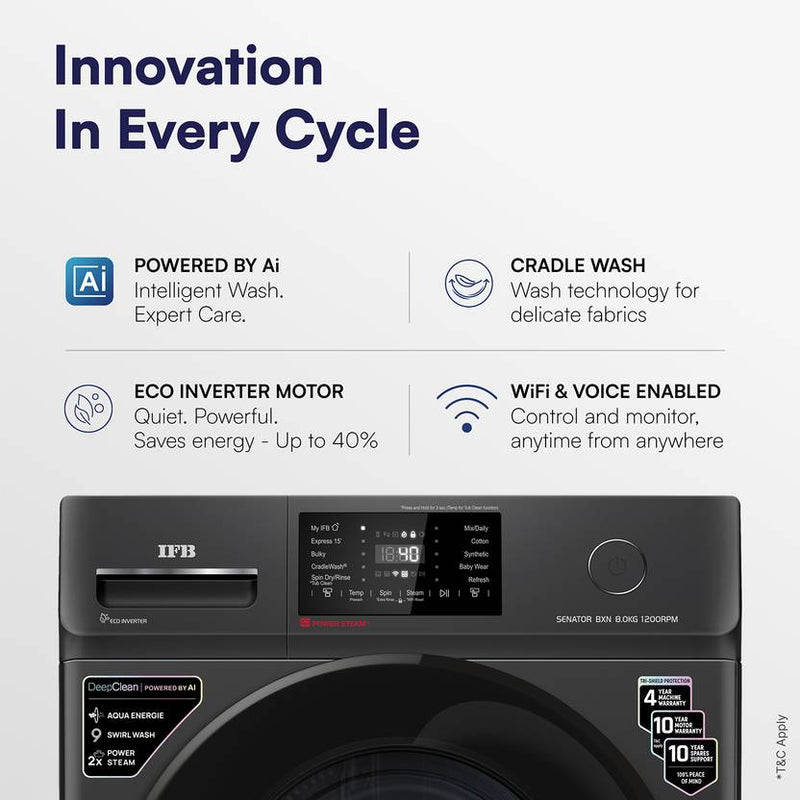 IFB 8 kg with 9 Swirl Wash, 2x Power Steam, 30 Min Steam Refresh Program, Eco Inverter Motor, WiFi Enabled, DeepClean Powered by Ai Fully Automatic (SENATOR BXN 8012/SENATOR BXN 8012 CMS)-4