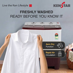 Kenstar 7.5 kg 5Star Rated High Performance Motor With 1350RPM, 5-Fin Pulsator, Aero Dry Function, Magic Lint Filter Semi Automatic Top Load Washing (KSSA755NNNDM)-4