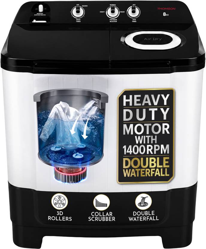 Thomson 8 kg 5 Star Aqua Magic with Double Waterfall, Detergent Box, 3D Rollers Technology, Magic Filter, Collar Scrubber, Turbo Dry Technology, Semi (TSA8000SP)-1