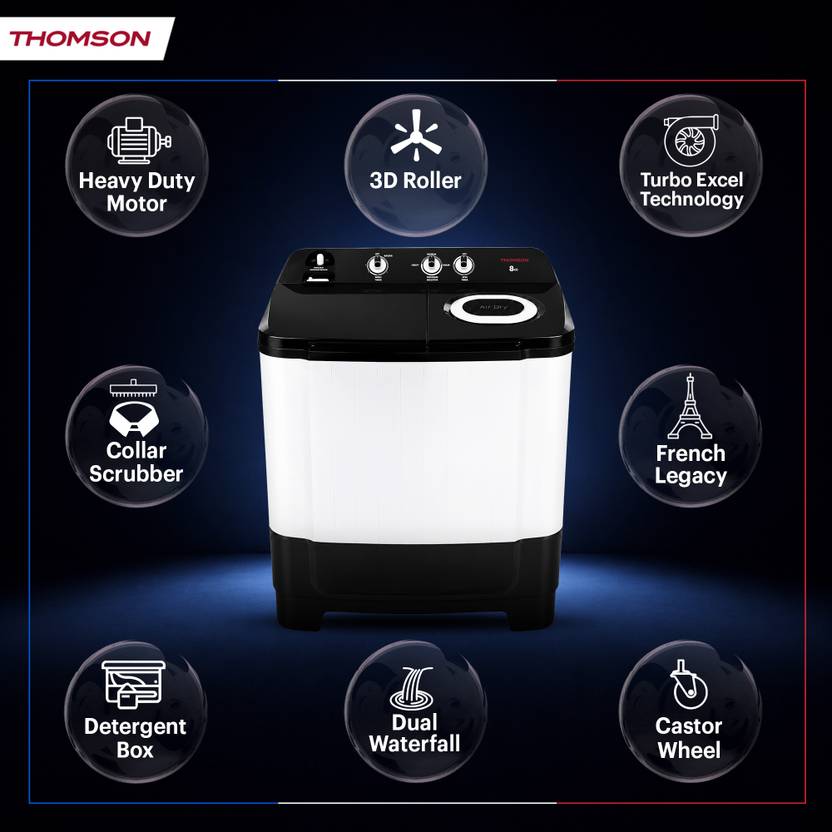 Thomson 8 kg 5 Star Aqua Magic with Double Waterfall, Detergent Box, 3D Rollers Technology, Magic Filter, Collar Scrubber, Turbo Dry Technology, Semi (TSA8000SP)-3