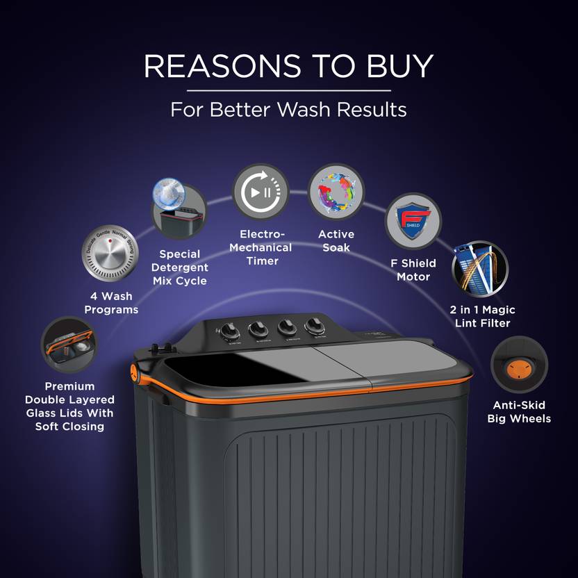 Lloyd 8 kg Semi Automatic Top Load Washing Machine Grey, Orange (GLWMS80AEL)-2