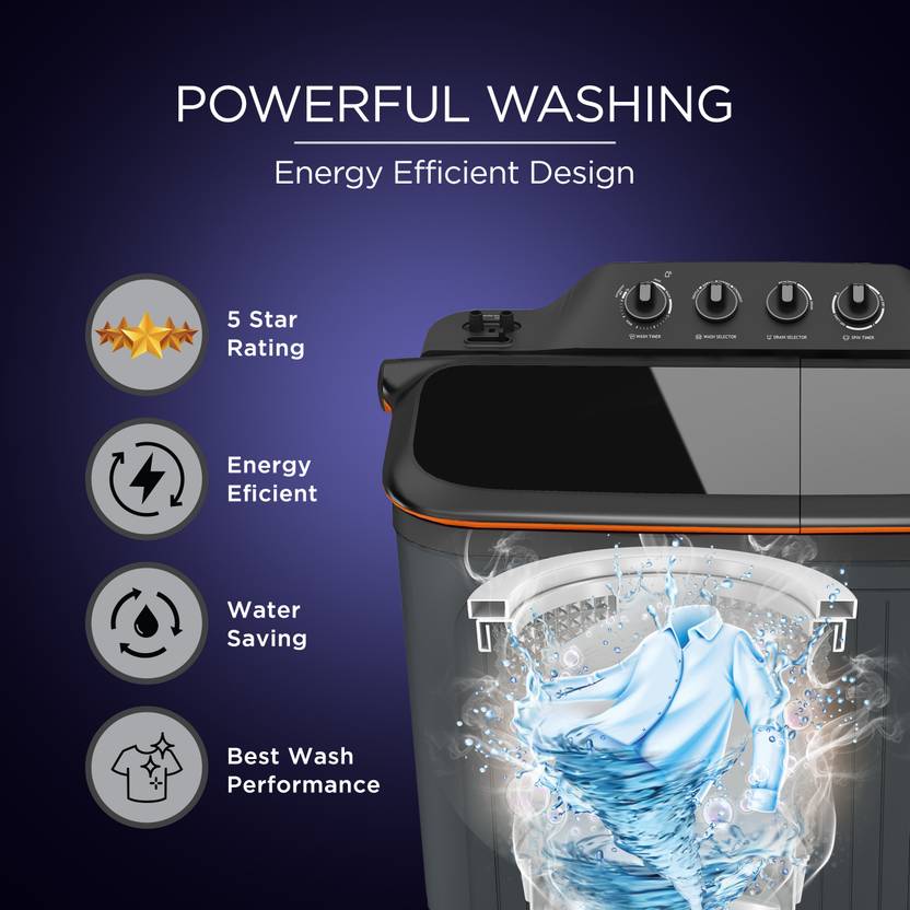 Lloyd 8 kg Semi Automatic Top Load Washing Machine Grey, Orange (GLWMS80AEL)-3