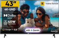 Realme TechLife 109 cm (43 inch) Ultra HD (4K) LED Smart Google TV with 5.0 with Dolby Audio, and 40 W downfiring speaker (43UHDGDRVSAB)-1