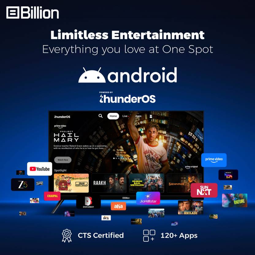 Billion 80 cm (32 inch) QLED HD Ready Smart Android TV 2026 Edition with Thunder OS, Live TV, Netflix, 100+ Apps, 20W Speakers, 300 Nits Brightness, (32HDSQBWWTQ)-3