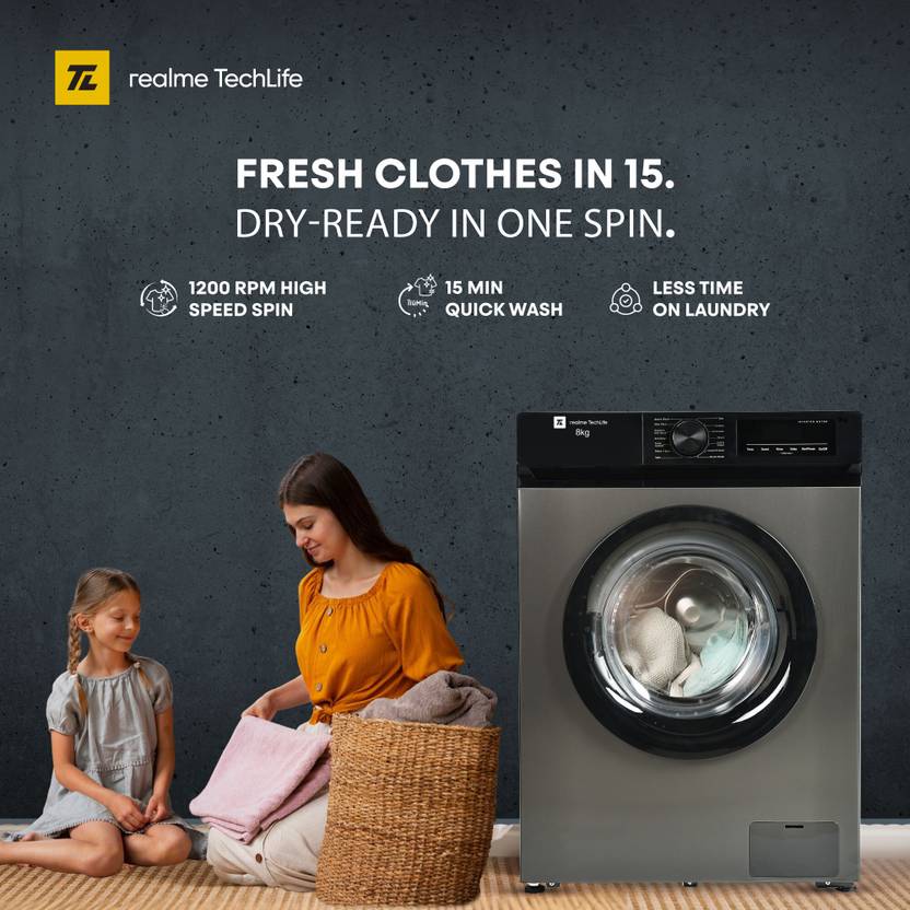 Realme TechLife 8 kg Fully Automatic Front Load Washing Machine with In-built Heater Grey (RMFL805NHIDG)-4