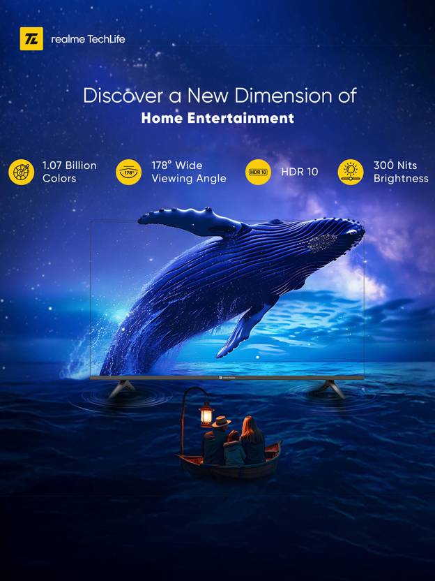 Realme TechLife 108 cm (43 inch) QLED Ultra HD (4K) Smart Google TV 2026 Edition with 5.0 OS, Dolby Audio, and 30 W downfiring speaker (43UHDIQRWSDQ)-2
