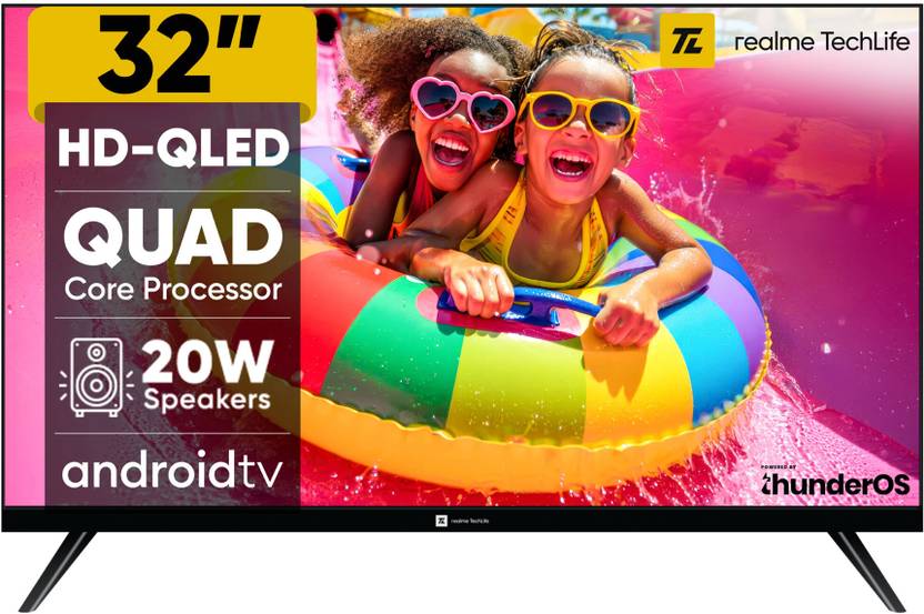 Realme TechLife 80 cm (32 inch) QLED HD Ready Smart Android TV 2026 Edition with Thunder OS, Live TV, Netflix, 100+ Apps, 20W Speakers, 300 Nits (32HDSQRWWTQ)-1