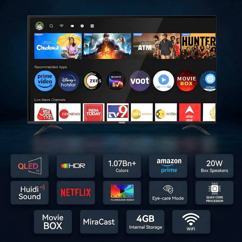 Huidi HD4FSPRO max 80 cm (32 inch) QLED HD Ready Smart Android TV-2
