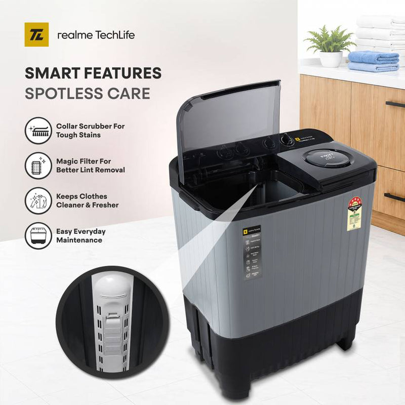 Realme TechLife 11 kg with Hard Water Wash Protection and Swift Jet Dry Semi Automatic Top Load Washing Machine Grey (RMSA1105NNNDGR)-4