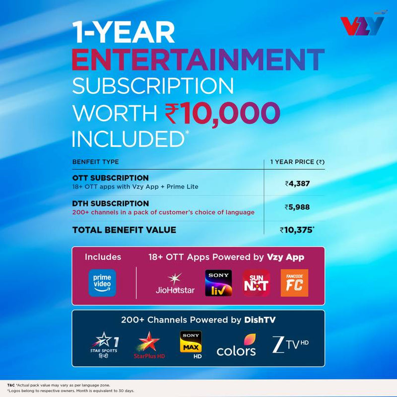 VZY by DishTV with DTH & OTT Subscription 109 cm (43 inch) Full HD LED Smart Google TV 2026 Edition with 1-Year Premium Bundled Content (200+DTH (A43FDLG5X))-2