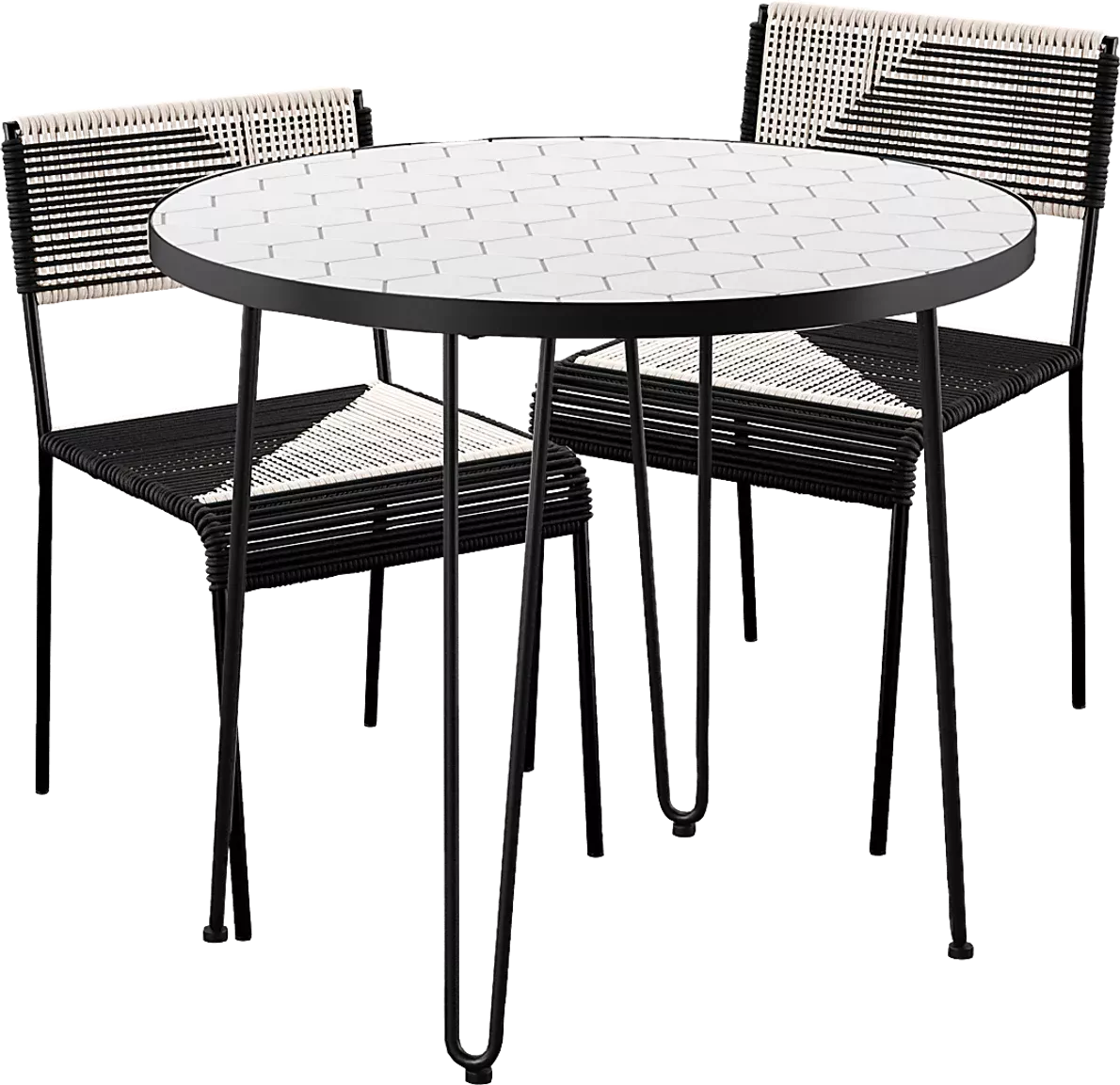 Clara Outdoor Patio Seating Set 2 Chairs and 1 Table Set (Black) Braided & Rope