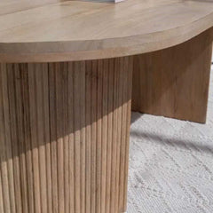 Modern Oval Coffee or Centre Table | Textured Slat Legs Sleek Oval Shape | Acacia Wood | 18x4x2 in | Light Acacia | Living Room