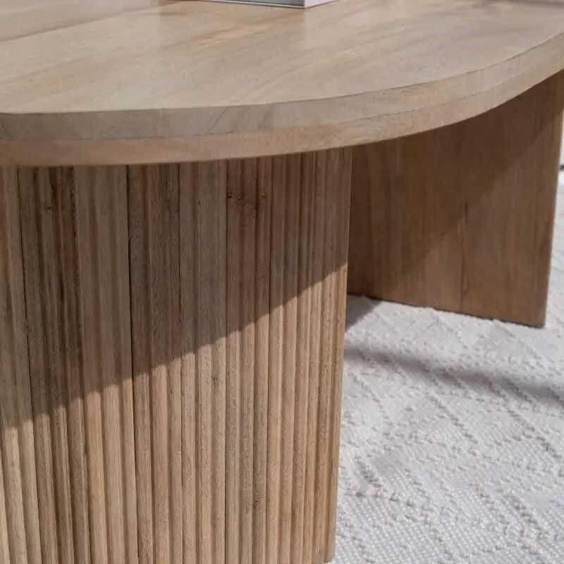 Modern Oval Coffee or Centre Table | Textured Slat Legs Sleek Oval Shape | Acacia Wood | 18x4x2 in | Light Acacia | Living Room