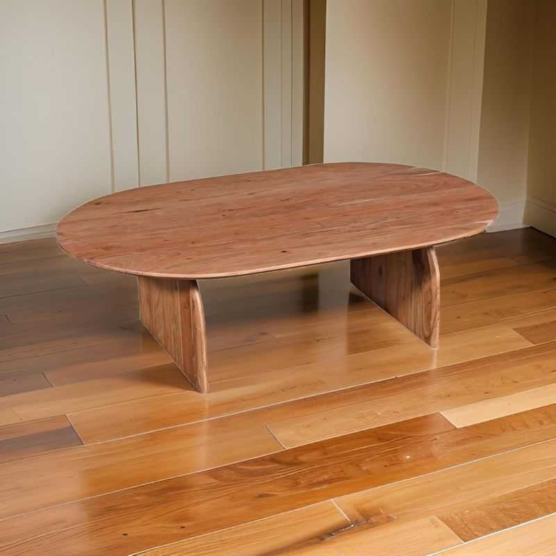 Minimalist Wood Coffee Table | Oval Modern Center Table | Natural Wood Finish | Designer Living Room Furniture | Compact & Sleek | 48 x 24 x 18 Inches