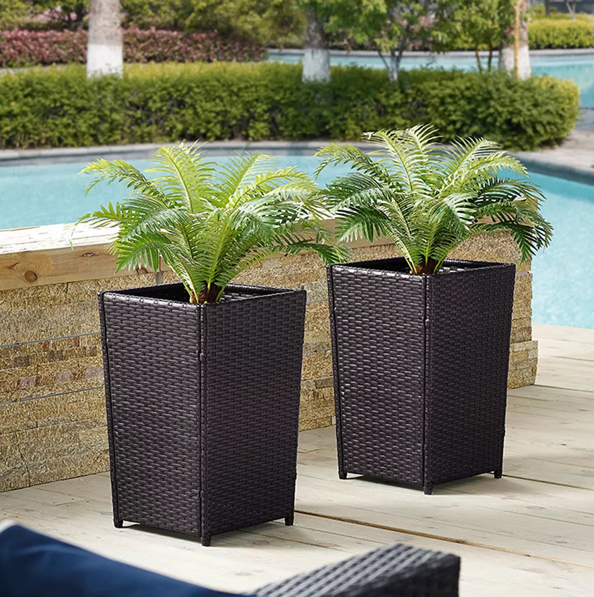 Nadi Outdoor Wicker Planters For Garden , Balcony (Dark Brown)
