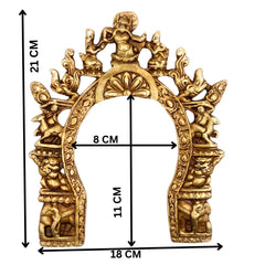 Bhunes Brass Handmade Prabhavali Frame With multiple deities Arch Wall Hanging Prabhawal For Temple Home Decor Prabhawali For Diety Prabhaval, Gold, 8.5 Inch, 1 Piece