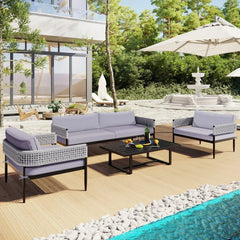 Furni Outdoor Sofa Set 3 Seater , 2 Single seater and 1 Center Table Set (Grey) Braided & Rope