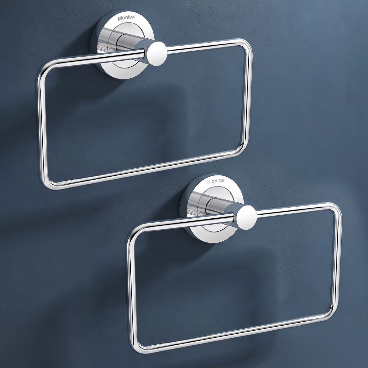 Plantex Stainless Steel Towel Ring for Bathroom/Wash Basin/Napkin-Towel Hanger/Bathroom Accessories (Chrome-Rectangular) - Pack of 2-1