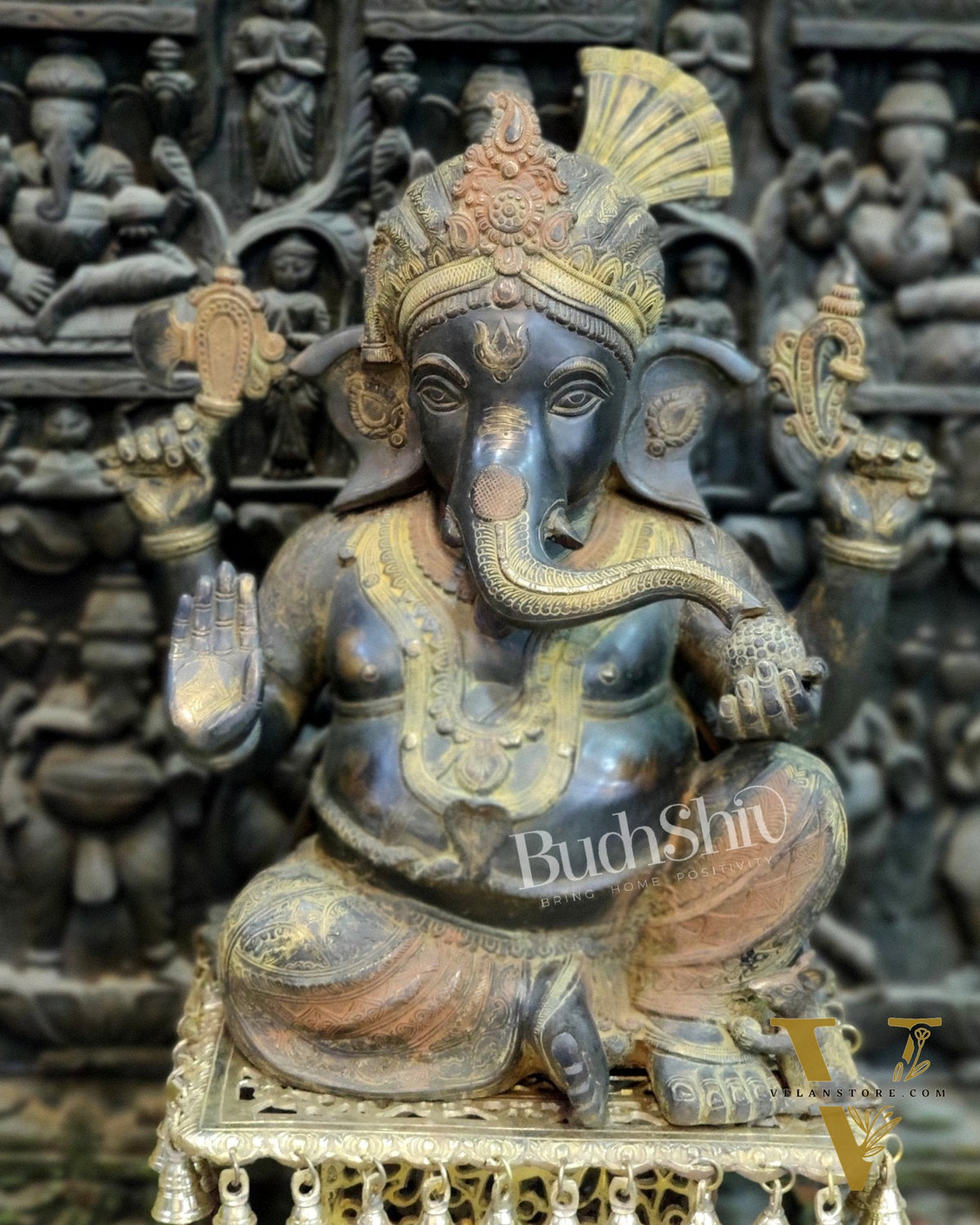 Pagadi Ganesha Brass idol 21 inches Antique Stone Finish