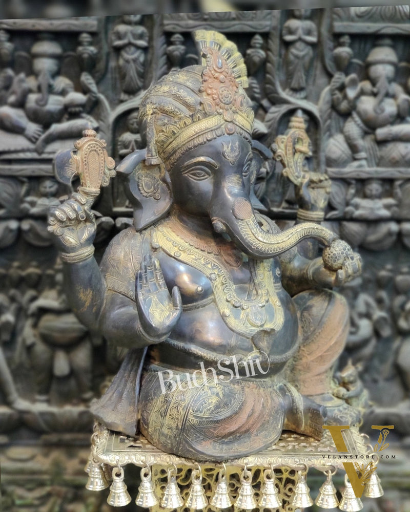 Pagadi Ganesha Brass idol 21 inches Antique Stone Finish