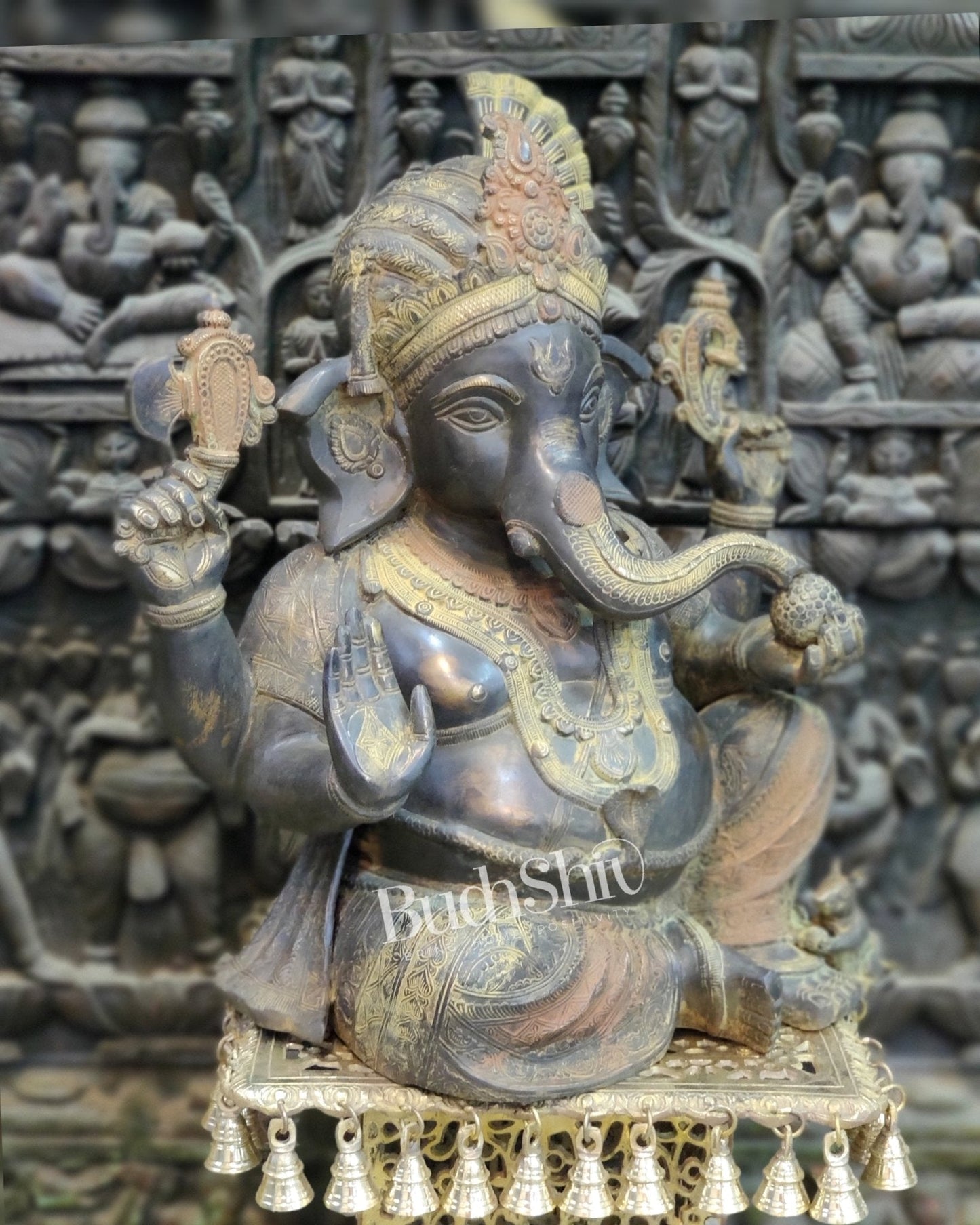 Pagadi Ganesha Brass idol 21 inches Antique Stone Finish