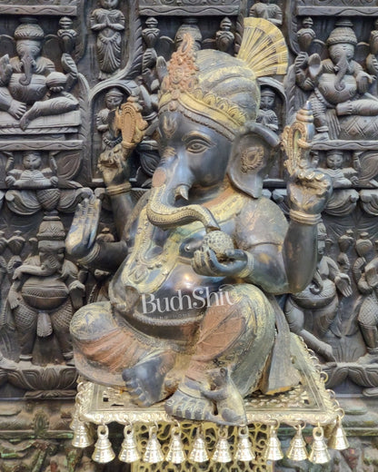 Pagadi Ganesha Brass idol 21 inches Antique Stone Finish